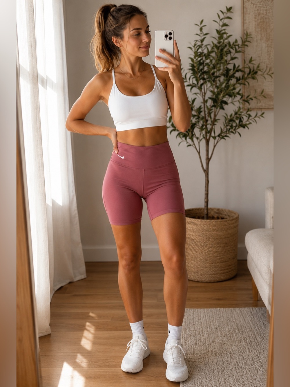 Nike Dri-FIT High-Waisted Biker Shorts Women’s Small Dusty Rose Pink